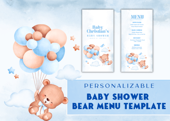 Download Blue Bear Baby Shower Menu Template - Menu Collection