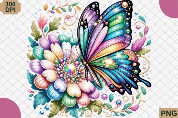 Download Ornate Jeweled Butterfly &amp; Flower PNG - Ornate Collection